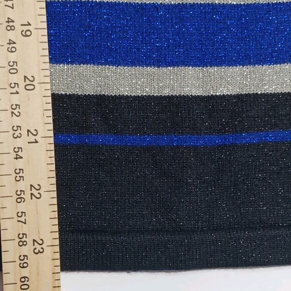 NWT Croft & Barrow Sweater Woman L Blue Black Silver Stripe Sparkly Short Sleeve - Picture 9 of 9
